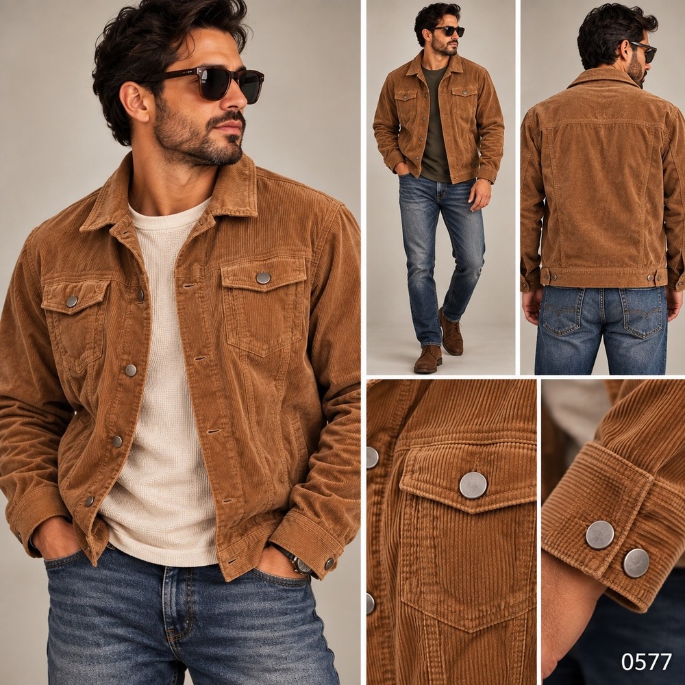 RSQ Collective Mens XL Corduroy Trucker Jacket Tan Brown Cotton Button Up OV0010